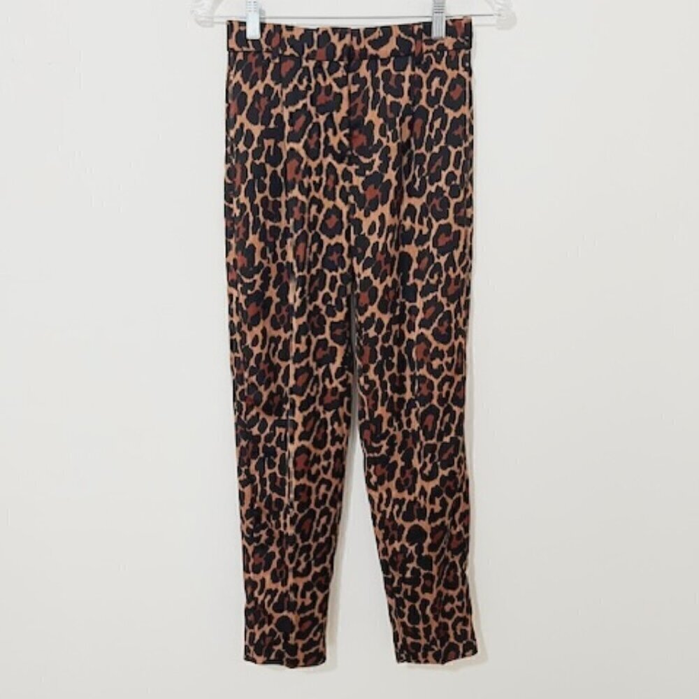 J. Crew High-Rise Wide-Leg Trousers in Leopard Print Women's Size 00 (XXS) - Picture 2 of 5